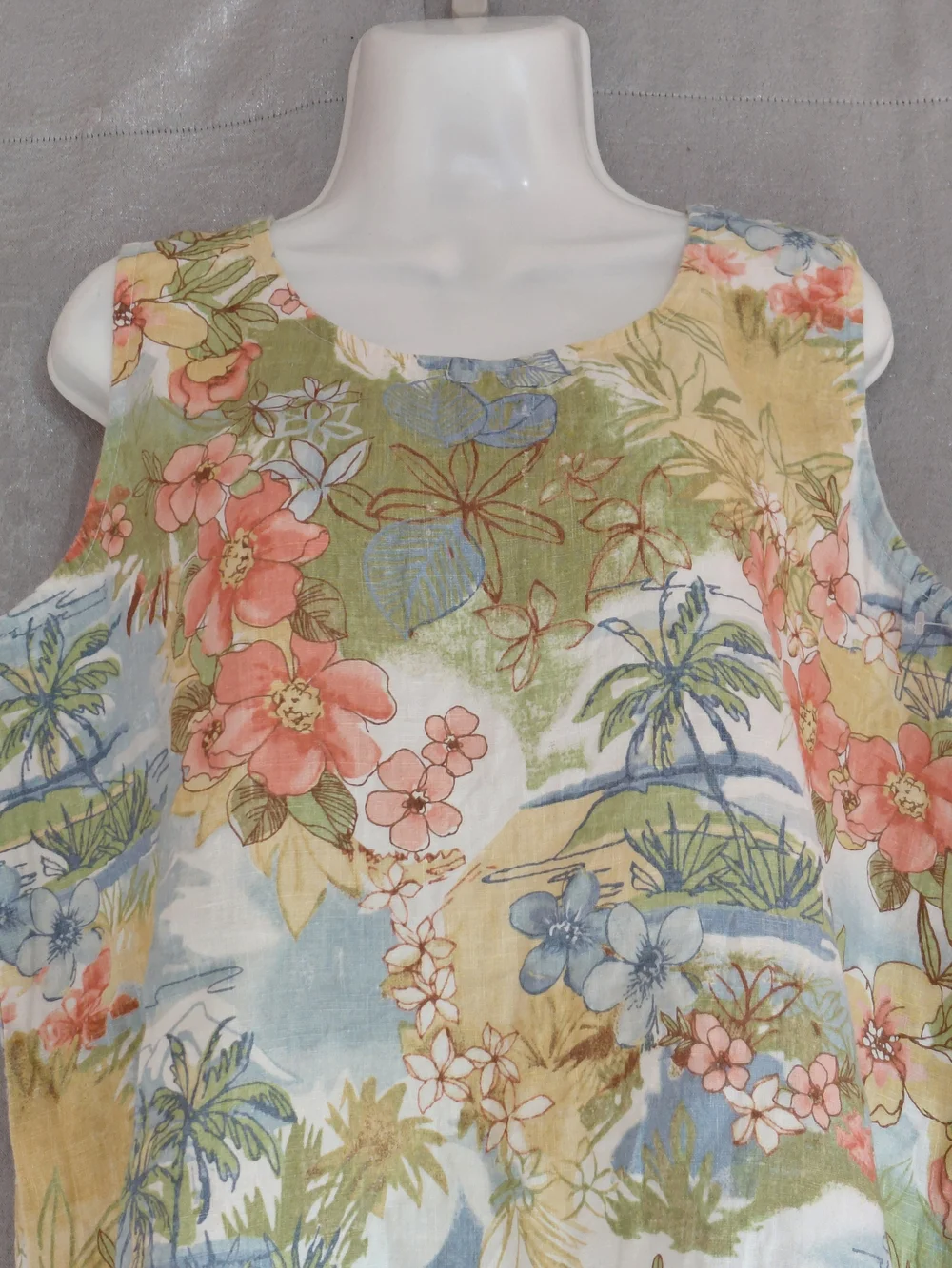 LVintage Hot Cotton By Marc Ware 100%linen Tropical Floral Tank Too SZ L USA - Picture 2 of 10